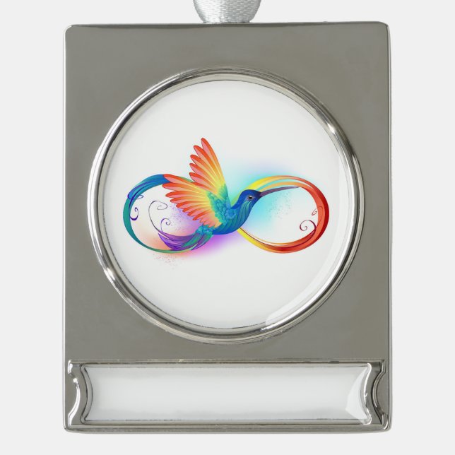 Rainbow Hummingbird with Infinity symbol Banner-Ornament Silber (Vorderseite)