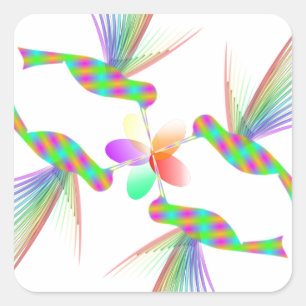 Rainbow Hummingbirds Küsst eine Blume Quadratischer Aufkleber