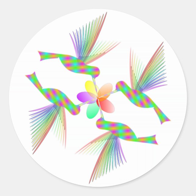 Rainbow Hummingbirds Küsst eine Blume Runder Aufkleber (Vorderseite)