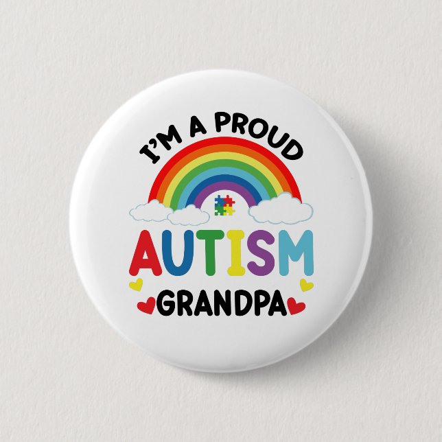 Rainbow I bin ein stolzer Autismus Opa Autismus Aw Button (Vorderseite)
