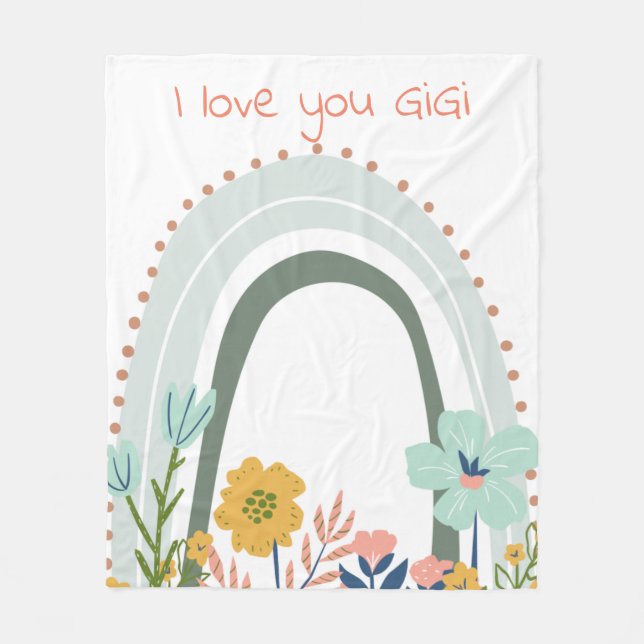 Rainbow I Liebe You GiGi Blue mit Blume Fleecedecke (Vorderseite)