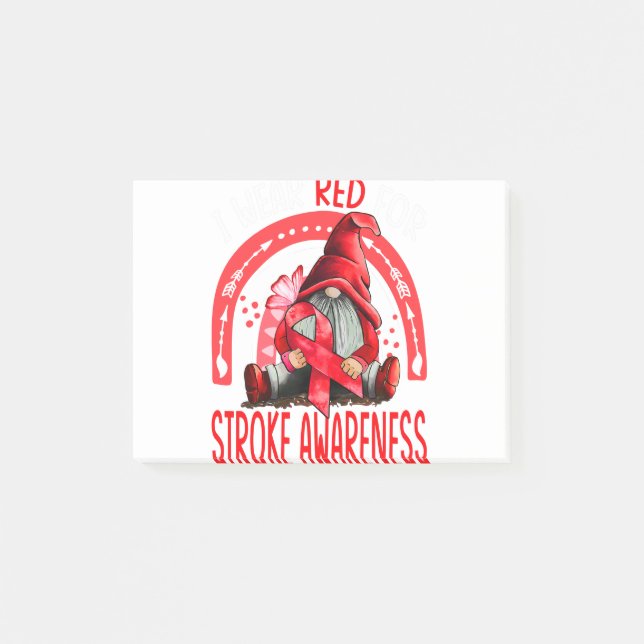 Rainbow I Wear Red Stroke Awareness Gnomes Post-it Klebezettel (Vorderseite)