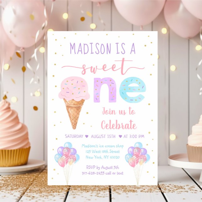 Rainbow Ice Creme Erster Geburtstag Einladung (Von Creator hochgeladen)