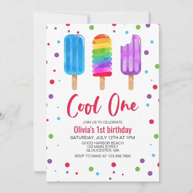 Rainbow Ice Pops Cool Einladung zum 1. Geburtstag (Vorderseite)
