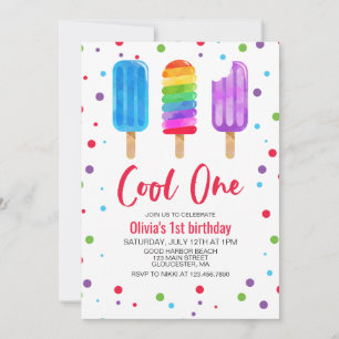 Rainbow Ice Pops Cool Einladung zum 1. Geburtstag