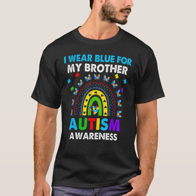 Rainbow Ich trage Blau für meinen Bruder Autismus  T-Shirt (Vorderseite)