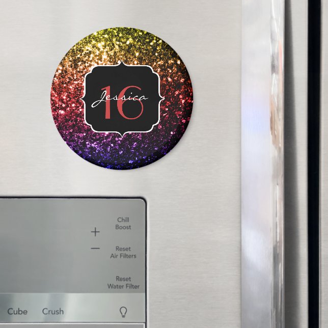 Rainbow Imitate Glitzer Glitzern Sweet 16 Magnet (In Situ (Kühlschrank))