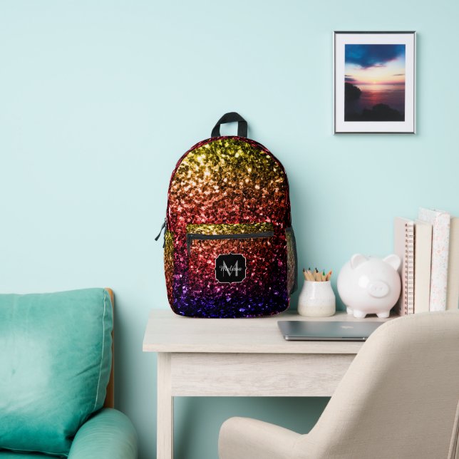 Rainbow Imitats Glitzer Glitzern Monogram Bedruckter Rucksack (InSitu)