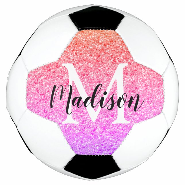 Rainbow Imitats Glitzer Script Monogram Personalis Fußball (Vorderseite)