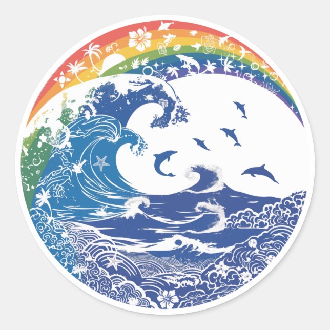 Rainbow in Hawaii: Waves, Life Runder Aufkleber (Vorderseite)