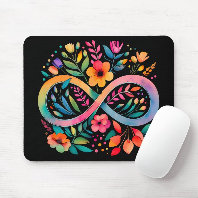 Rainbow Infinity Watercolor Blume Autismus Mousepad (Mit Mouse)