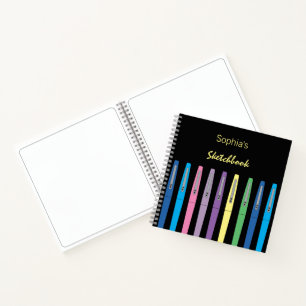 Rainbow Ink Pens Kid Black Sketchbook mit Name Notizbuch