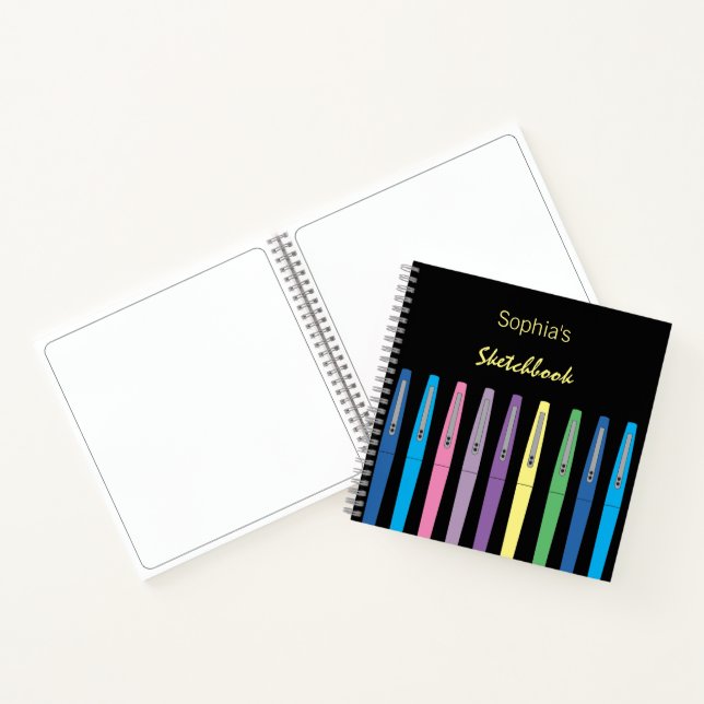Rainbow Ink Pens Kid Black Sketchbook mit Name Notizbuch (Innenseite)