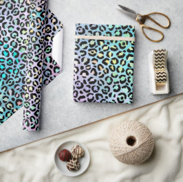 Rainbow Iridescent Gradient and Leopard Spots Geschenkpapier