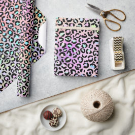 Rainbow Iridescent Gradient and Leopard Spots Geschenkpapier