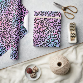 Rainbow Iridescent Gradient and Leopard Spots Geschenkpapier