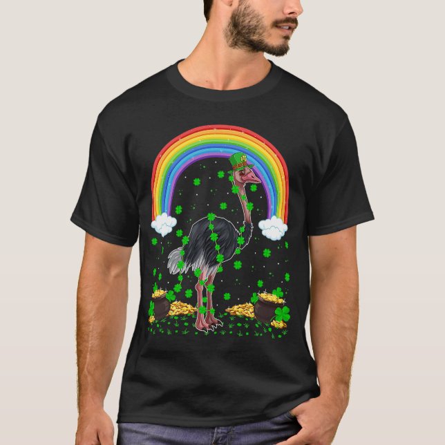 Rainbow Irish Kleeblatt Ostrich Bird St Patrick's  T-Shirt (Vorderseite)