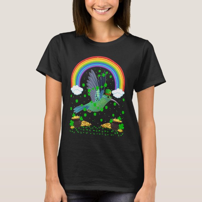 Rainbow Irish Shamrock Hummingbird St Patrick's Da T-Shirt (Vorderseite)