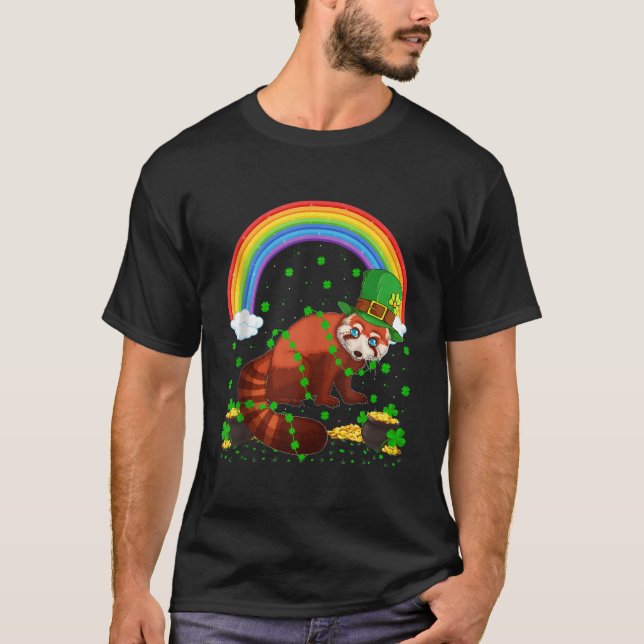 Rainbow Irish Shamrock Red Panda St Patrick'S Day T-Shirt (Vorderseite)