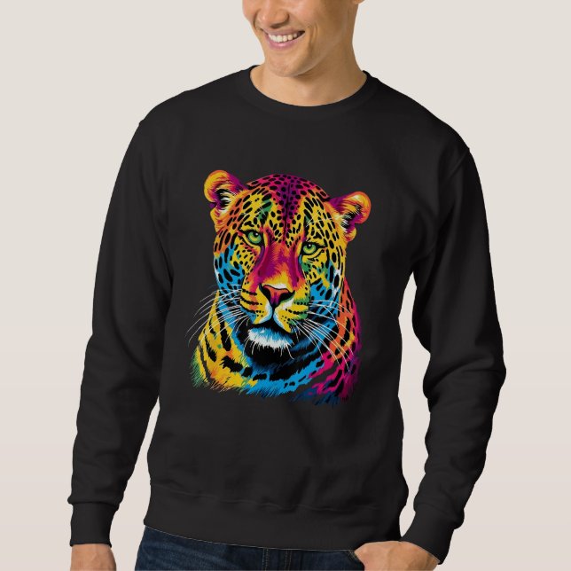 Rainbow Jaguar Big Cat Lover Print Graphic Abstrac Sweatshirt (Vorderseite)