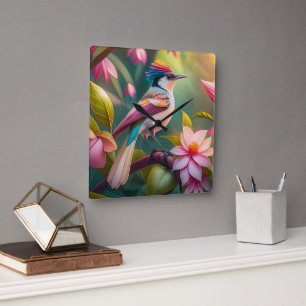 Rainbow-Jay Fantasy Bird Quadratische Wanduhr