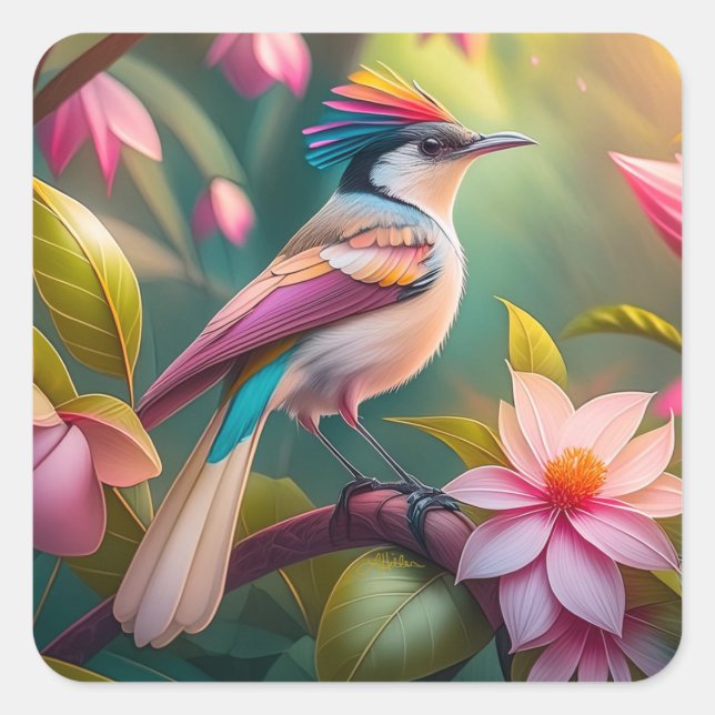 Rainbow-Jay Fantasy Bird Quadratischer Aufkleber (Vorderseite)