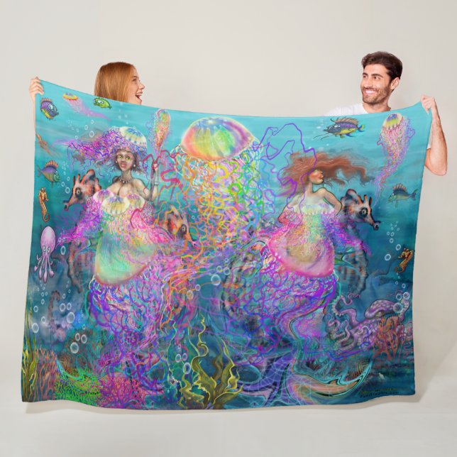 Rainbow Jellyfish Mermaid Dress Fleece Blanket (Beispiel)