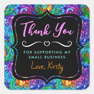 Rainbow Jewel Tone Mosaik Glas Kleines Unternehmen Quadratischer Aufkleber