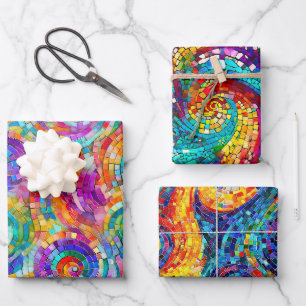 Rainbow Jewel Tone Mosaik Glass Muster Geburtstag Geschenkpapier Set