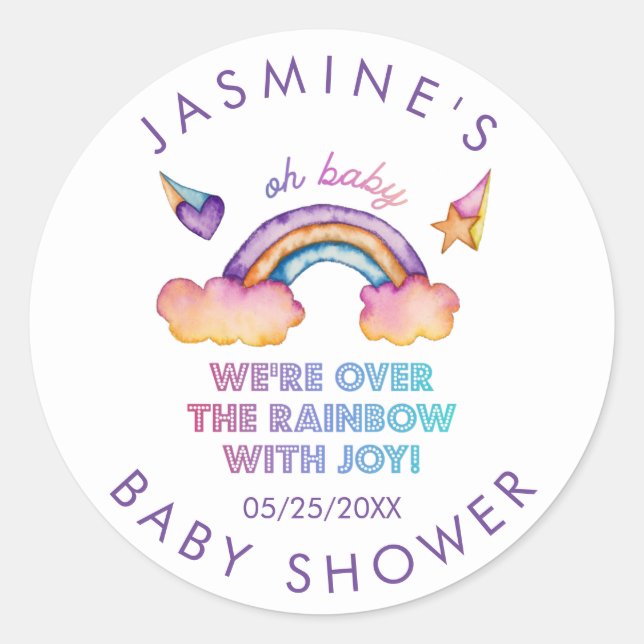 Rainbow Joy Baby Shower Fevor Runder Aufkleber (Vorderseite)