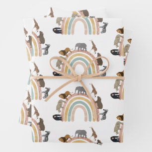 Rainbow-Jungle-Tiermuster in Erdfarben Geschenkpapier Set