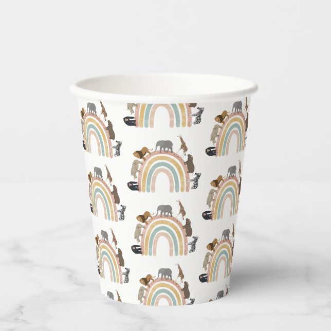 Rainbow-Jungle-Tiermuster in Erdfarben Pappbecher (Vorderseite)