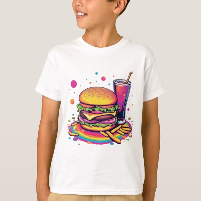 Rainbow Junk Food Hamburguer and Fries T-Shirt (Vorderseite)