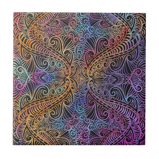 Rainbow Kaleidoscope Mandala Fliese (Vorderseite)
