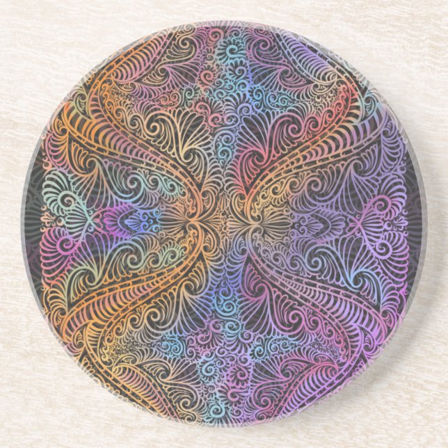Rainbow Kaleidoscope Mandala Getränkeuntersetzer (Vorne)