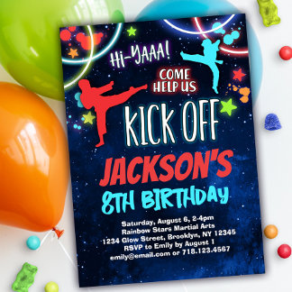 Rainbow Karate Birthday Party Einladung