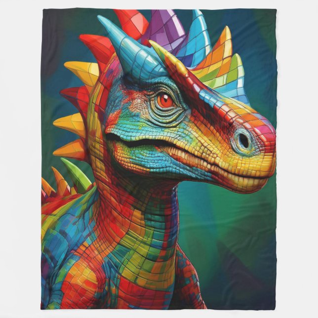 Rainbow Kariert Dinosaurier Fleecedecke (Vorderseite)