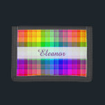 Rainbow Kariert farbig | Name hinzufügen Trifold Geldbörse<br><div class="desc">Dieses karierte Regenbogen-Muster ist hell und farbenfroh,  mit einem leichten Textureffekt. Es ist ein lebendiges,  lebhaftes,  kariertes Muster,  das als Hintergrund für Ihren Namen oder anderen kurzen Text hübsch aussieht.</div>