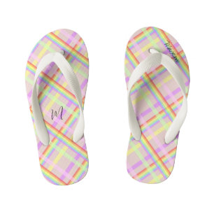 Rainbow Kariert Modern Mit Monogramm Kinderbadesandalen