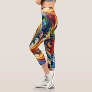 Rainbow Kariert Modernes Abstraktes Swirren Capri Leggings