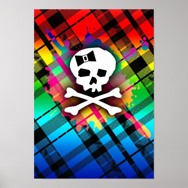 Rainbow Kariert Skull Poster (Vorne)