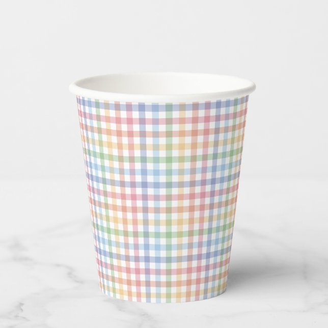 Rainbow karierte Pastellgingham niedlich Ostern Pappbecher (Vorderseite)