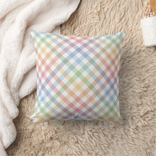 Rainbow karierter niedlicher Pastellfeder-Gingham Kissen