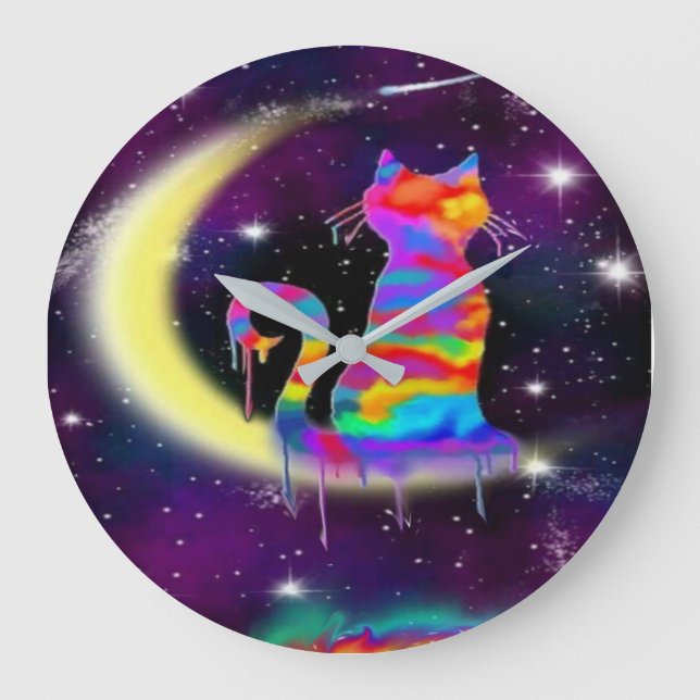 Rainbow-Katze Große Wanduhr (Vorderseite)