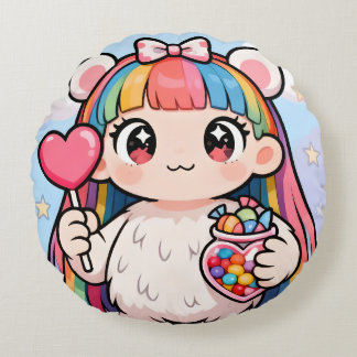 Rainbow Kawaii Bear Round Cushion Rundes Kissen