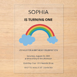 Rainbow Kids First Birthday Party Acryleinladungen