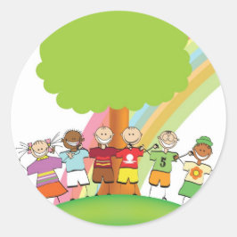 Rainbow-Kinder Runder Aufkleber