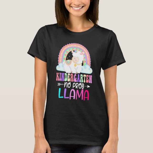 Rainbow Kindergarten No Prob Llama 100th Day of Sc T-Shirt (Vorderseite)
