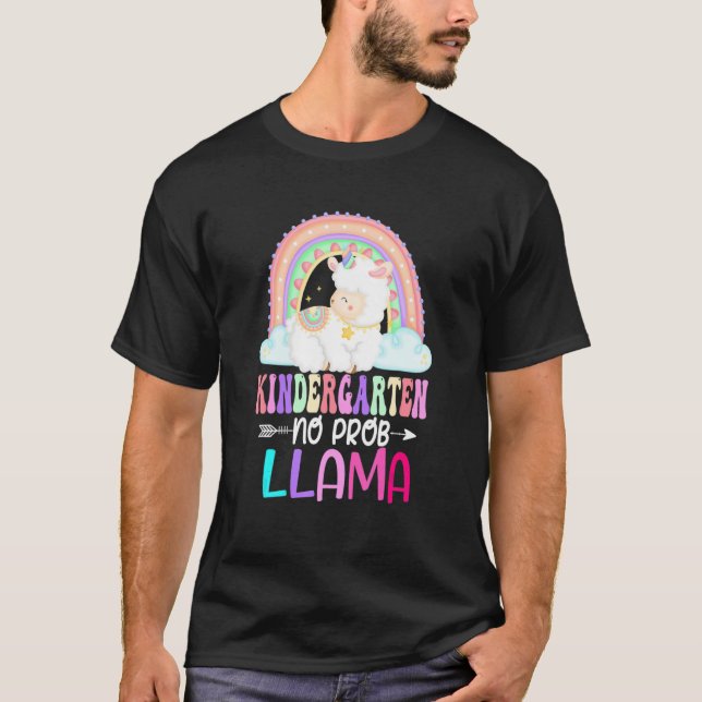 Rainbow Kindergarten No Prob Llama 100th Day Of Sc T-Shirt (Vorderseite)