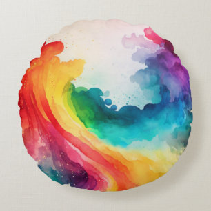 Rainbow-Kissen mit Aquarellfarbe Rundes Kissen